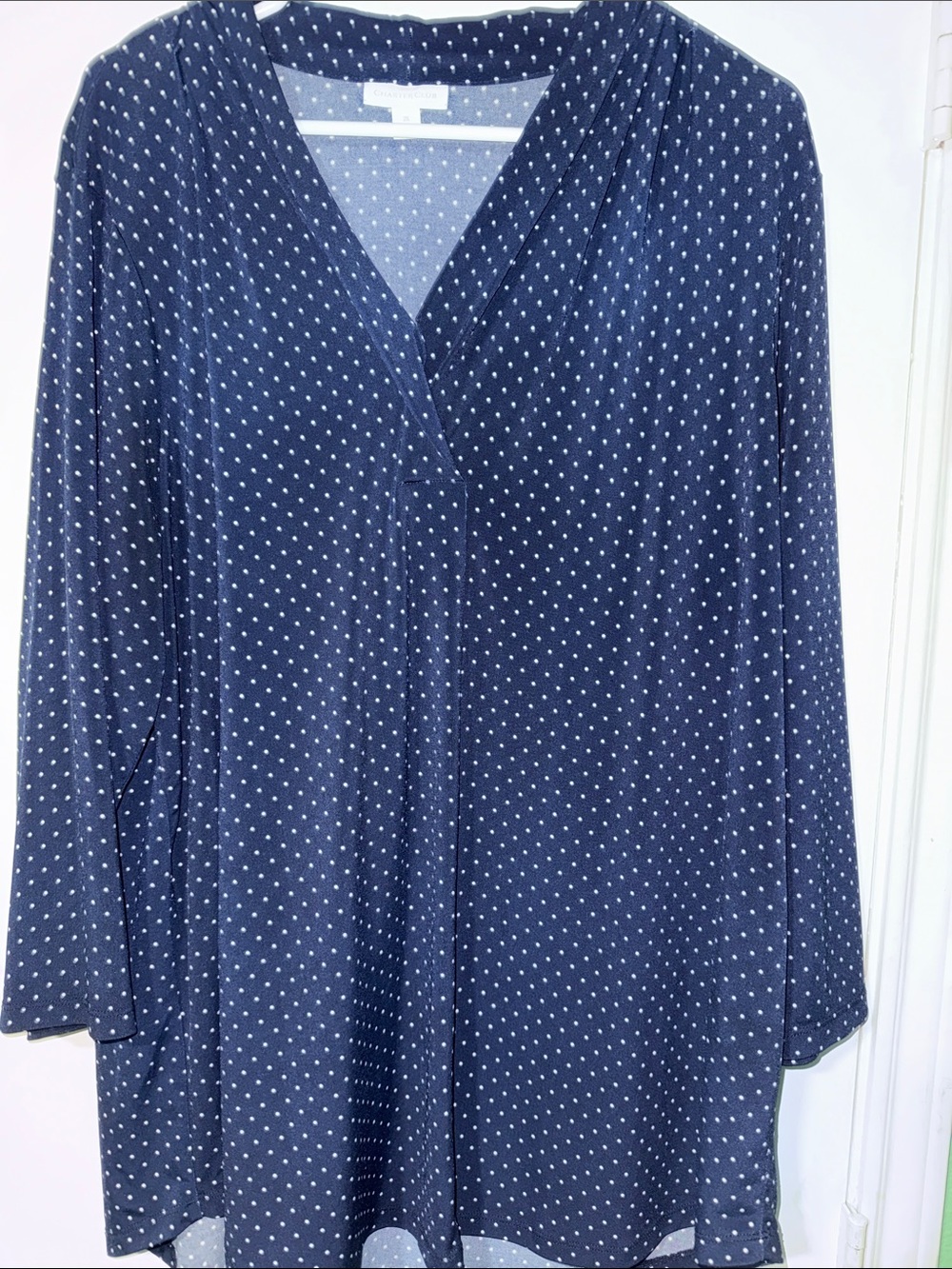Charter Club Navy Blue Polka Dot V-Neck Blouse
